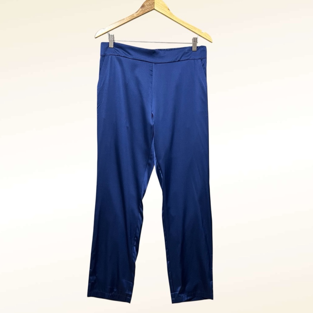 Maison de Papillon Navy Stretch Silk Trousers NWT Size Medium Luxury Timeless